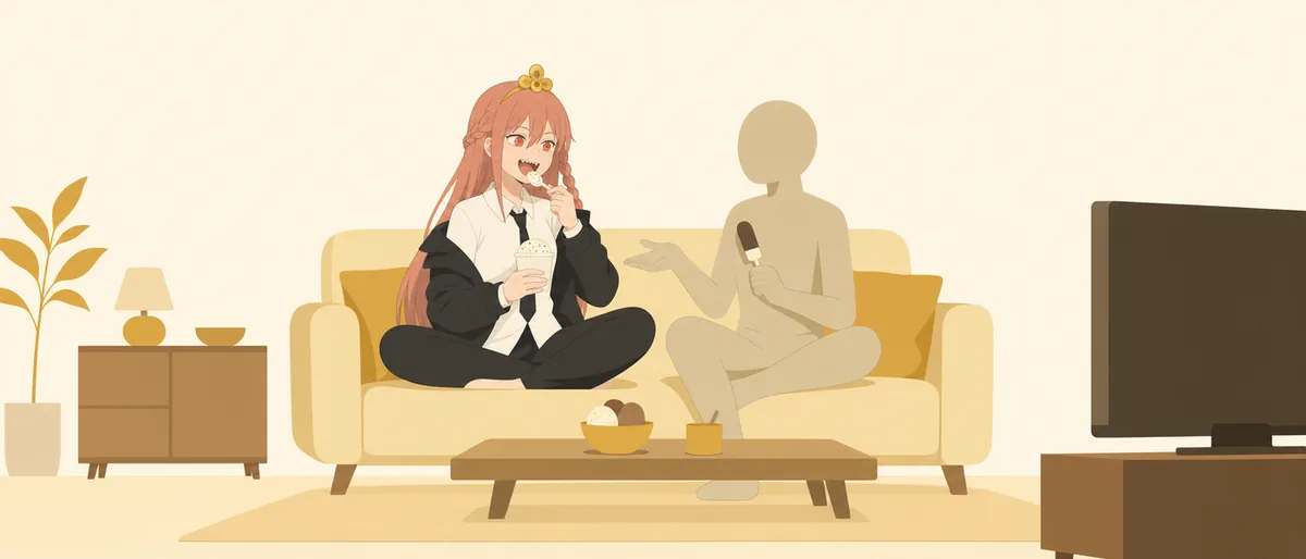 風呂上がりのリビングでパワーがソファに胡坐をかき勝ち取ったアイスを頬張る。隣に座る誰かと他愛もない言葉を交わしながらテレビを眺め、奪い合いと共有の温かな空気が流れている。