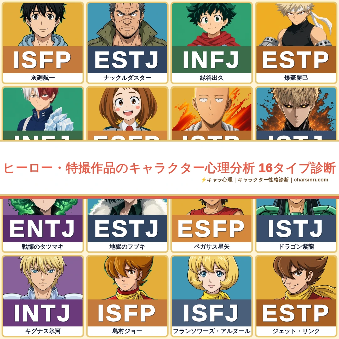 ヒーロー・特撮25作品｜全163キャラのMBTIと心理を比較のアイキャッチ画像