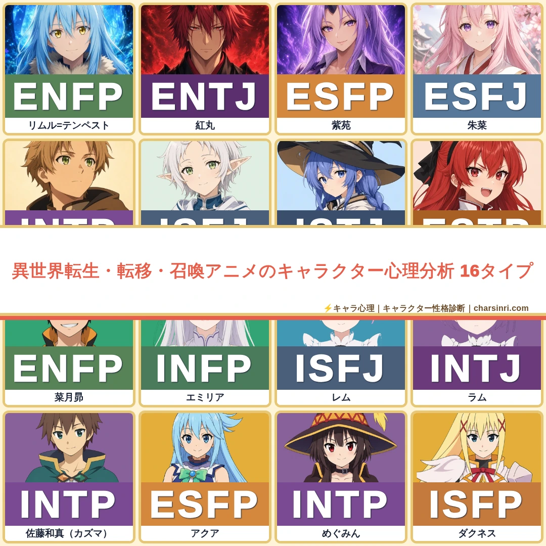 人気異世界アニメ141選｜全1563キャラのMBTIを作品別に比較のアイキャッチ画像