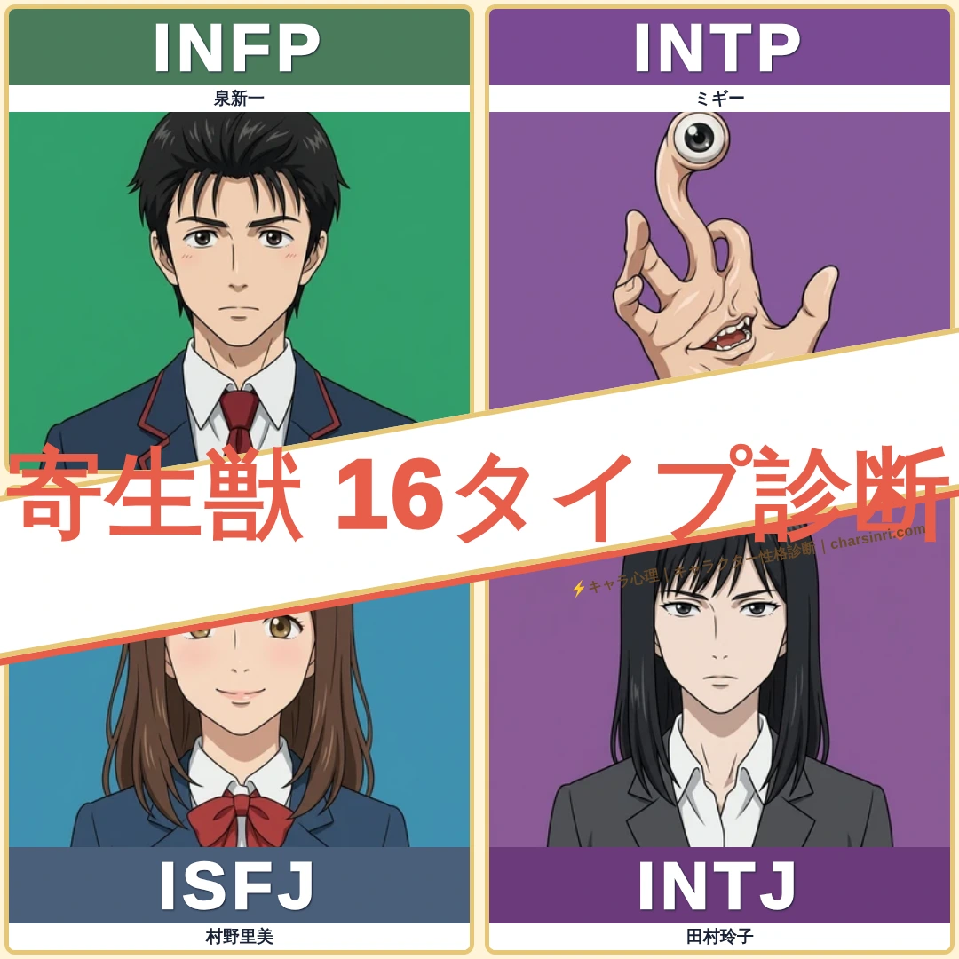 寄生獣 キャラMBTI性格診断一覧｜泉新一・ミギー・村野里美・田村玲子のアイキャッチ画像