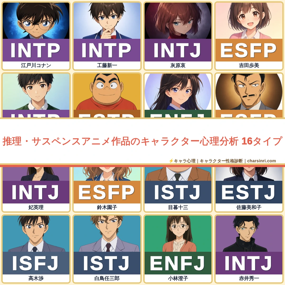 推理・サスペンスアニメ61作品｜全595キャラのMBTIと心理を比較のアイキャッチ画像