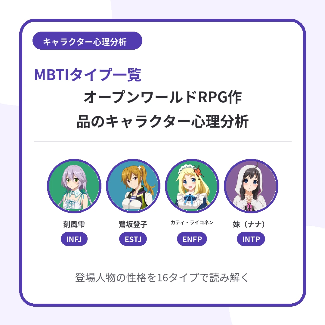 オープンワールドRPG78作品｜全127キャラのMBTIと心理を比較のアイキャッチ画像