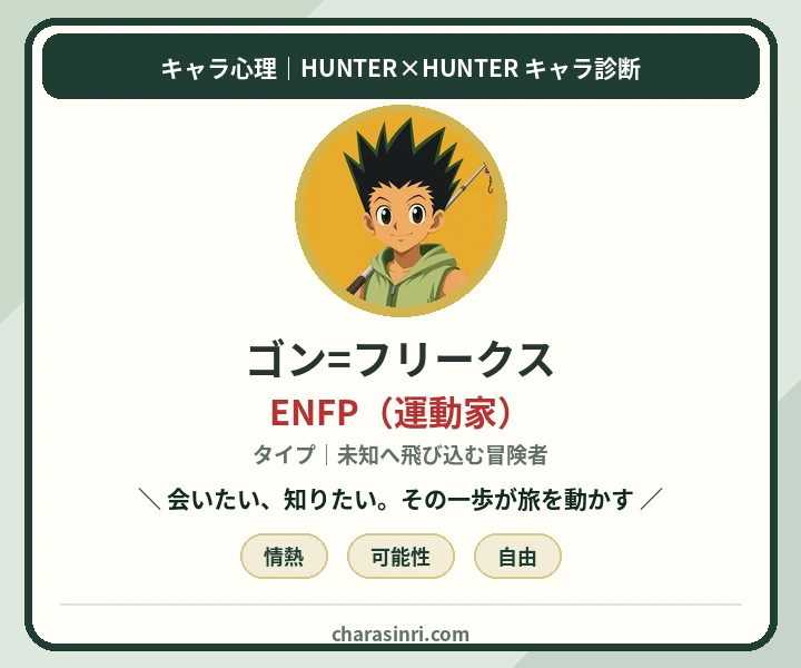 診断結果の見本：ゴン=フリークス ENFP（運動家）